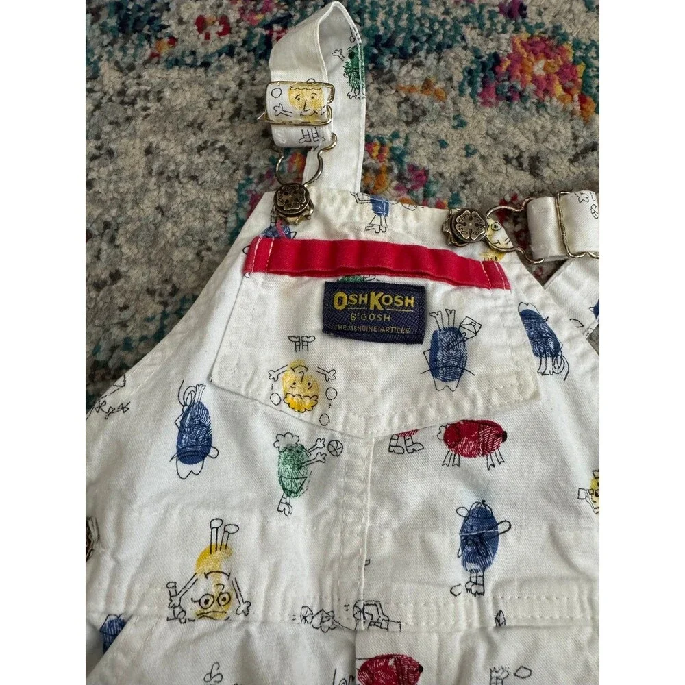 Vintage OshKosh B'Gosh Vestbak Overalls Funny Fingerprint All Over Print Sz 2T